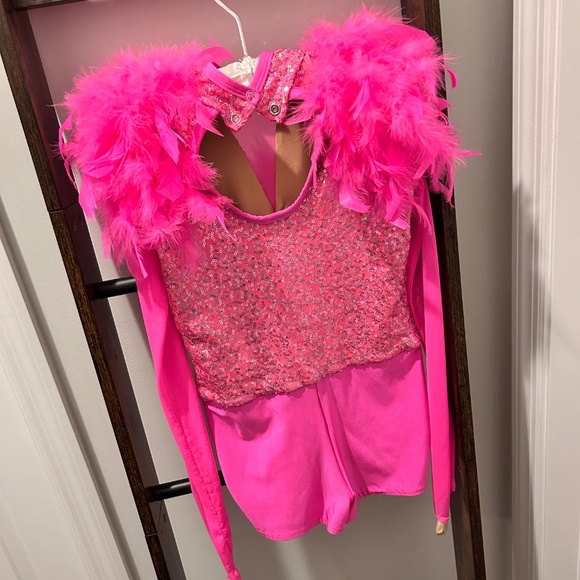 Sequined Jazz long-sleeved body suit with feathered boa - Picture 2 of 4